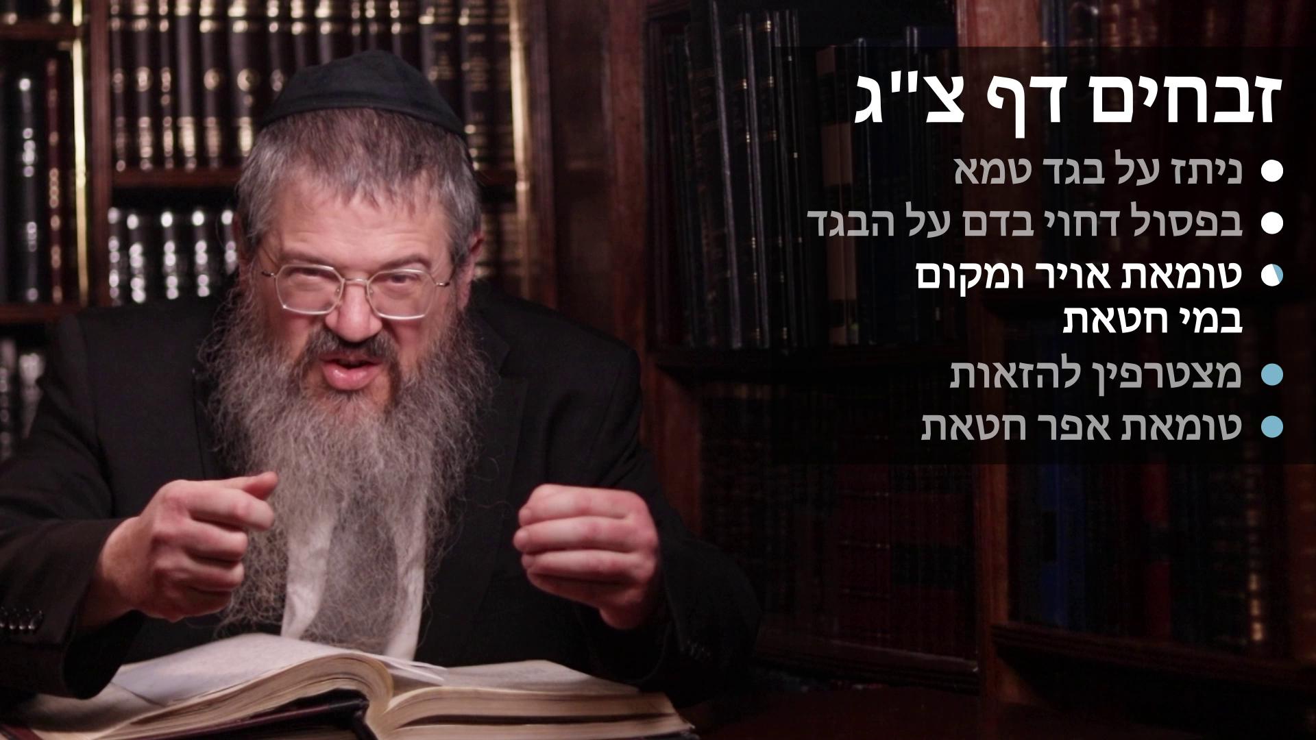 Zevachim daf 93  Nitaz on a beged tameh, Pesul dichui by dam on a beged tameh, Tumas makom by mei chatas, Mitztarfin lihazoas & Tumas eifer chatas 