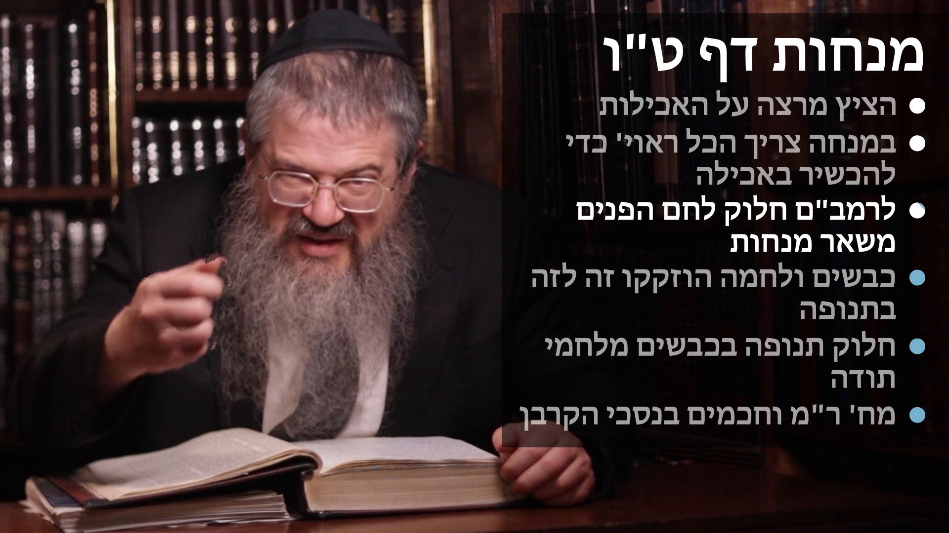 Menachot daf 15 הציץ מרצה על אכילות, במנחה צריך הכל ראוי להתיר אכילה, חלוק לחם הפנים משאר מנחות, חלוק תנופת כבשים מתנופת לחמי תודה, ומחלוקת בנסכי הקרבן 