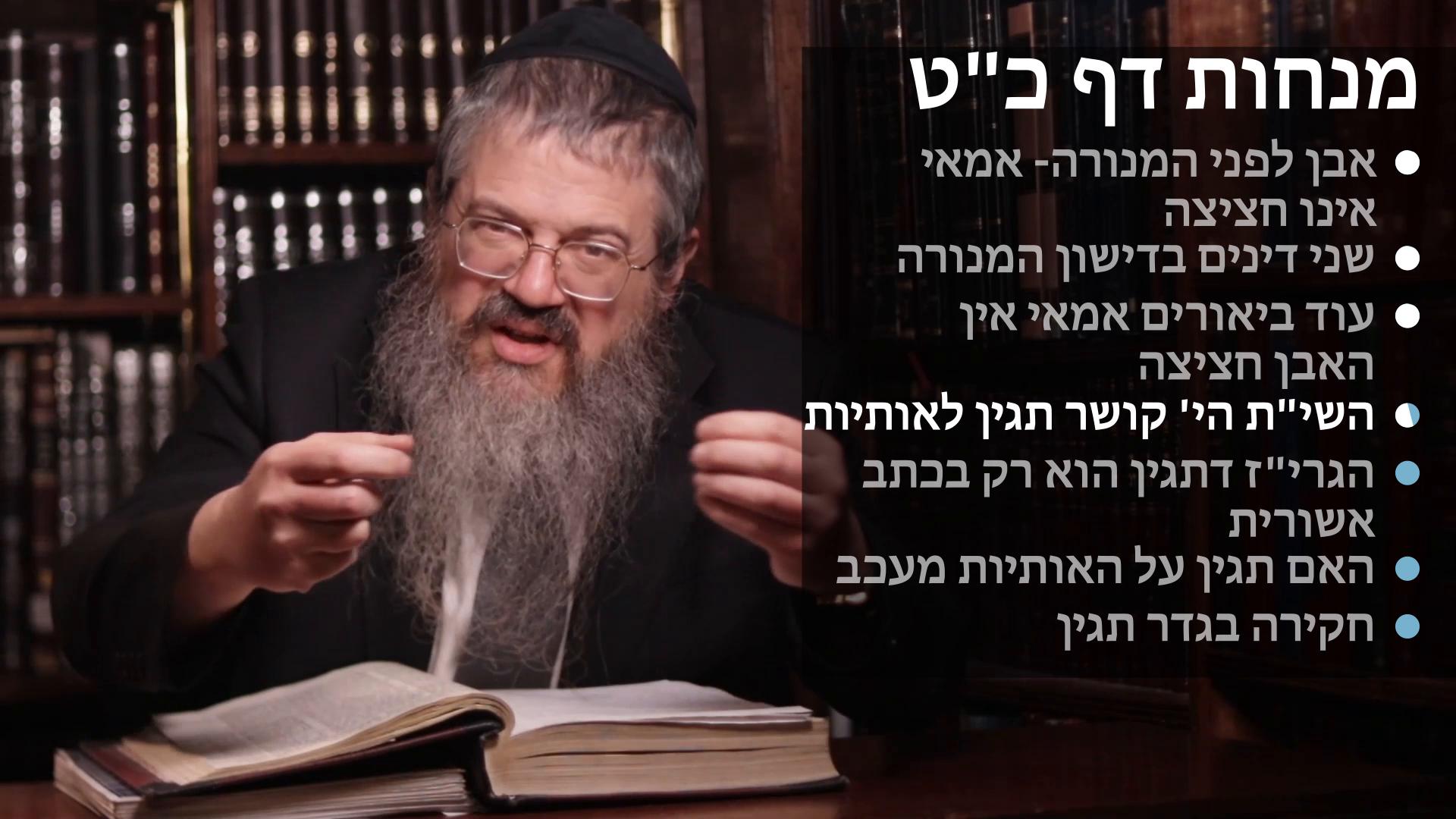 Menachot daf 29 אמאי אין האבן לפני המורה חציצה, שני דינים בדישון המנורה, הגרי"ז דתגין הוא רק באשורית, גדר תגין ואם הוא מעכב 