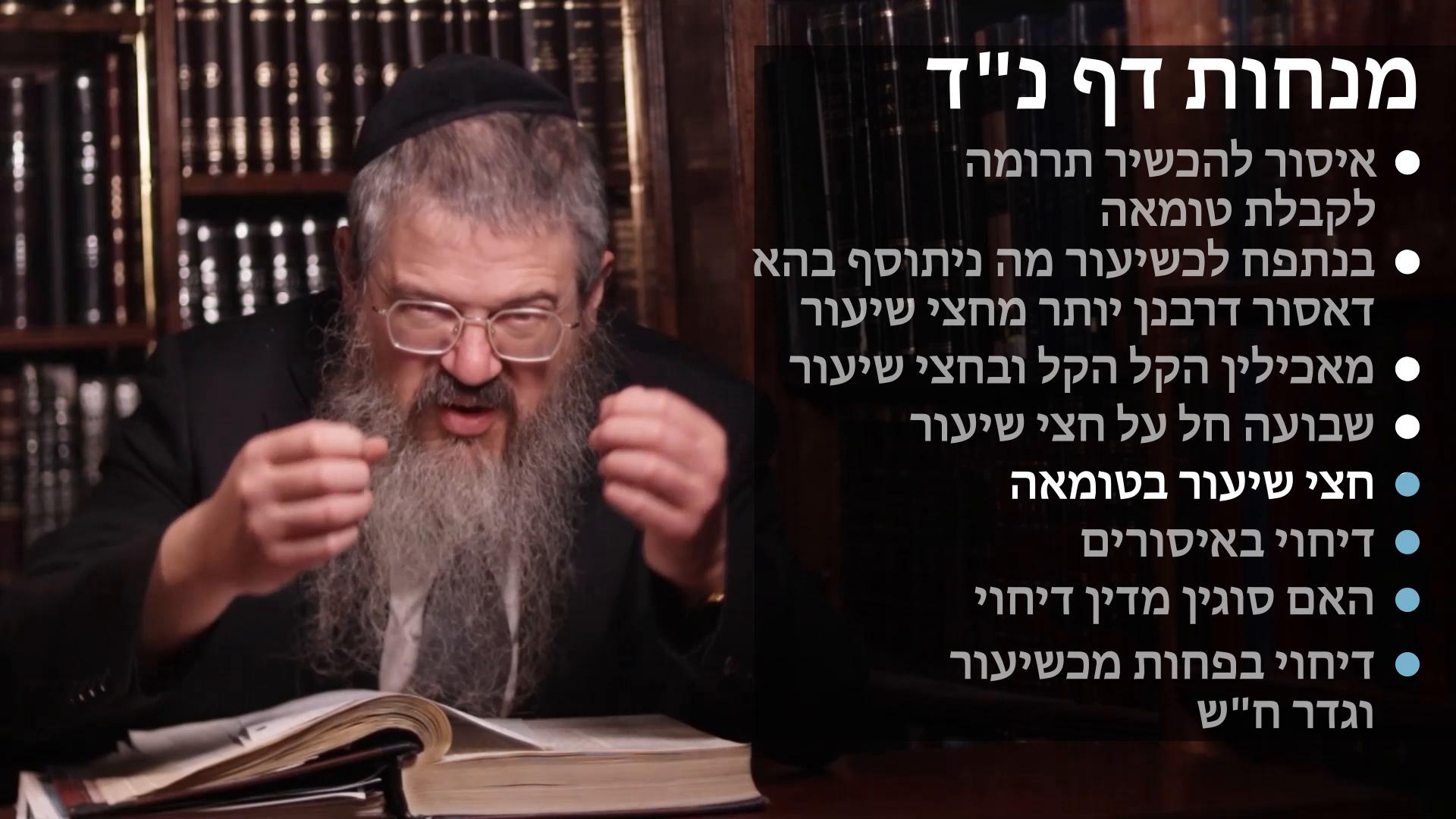  Menachot daf 54 איסור להכשיר תרומה לקבלת טומאה, נתפח השיעור חומר שיעור דרבנן מח"ש, מאכילין הקל, שבועה על ח"ש, וח"ש בטומאה, דיחוי באיסורים, ודיחוי בפחות משיעור וגדר ח"ש