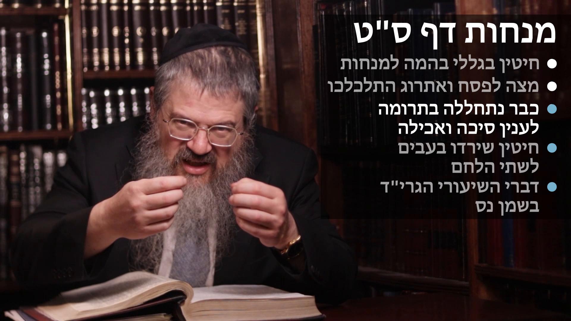 Menachot daf 69 חיטין בגללי בהמה למנחות, מצה ואתרוג, תרומה שכבר נתחללה, חיטין שירדו בעבים לשתי הלחם, הגר"ח בשמן נס 