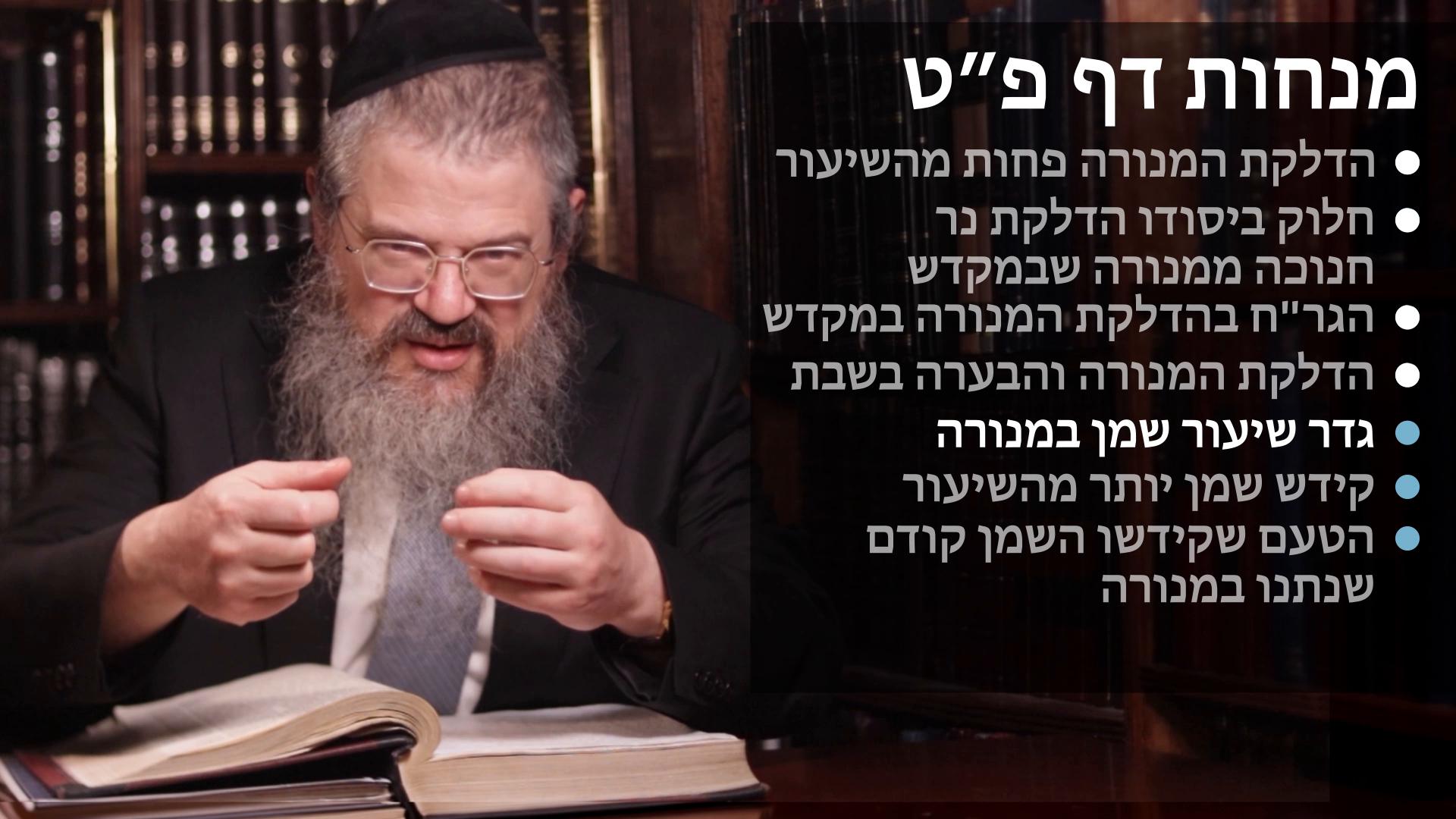 Menachot daf 89 הדלקת המנורה פחות מהשיעור, מנורה של מקדש ושל חנוכה, הדלקת המנורה והעבערה בשבת, גדר שיעור שמן, קידש המנורה יותר מהשיעור, קידש השמן קודם נתינה במנורה 