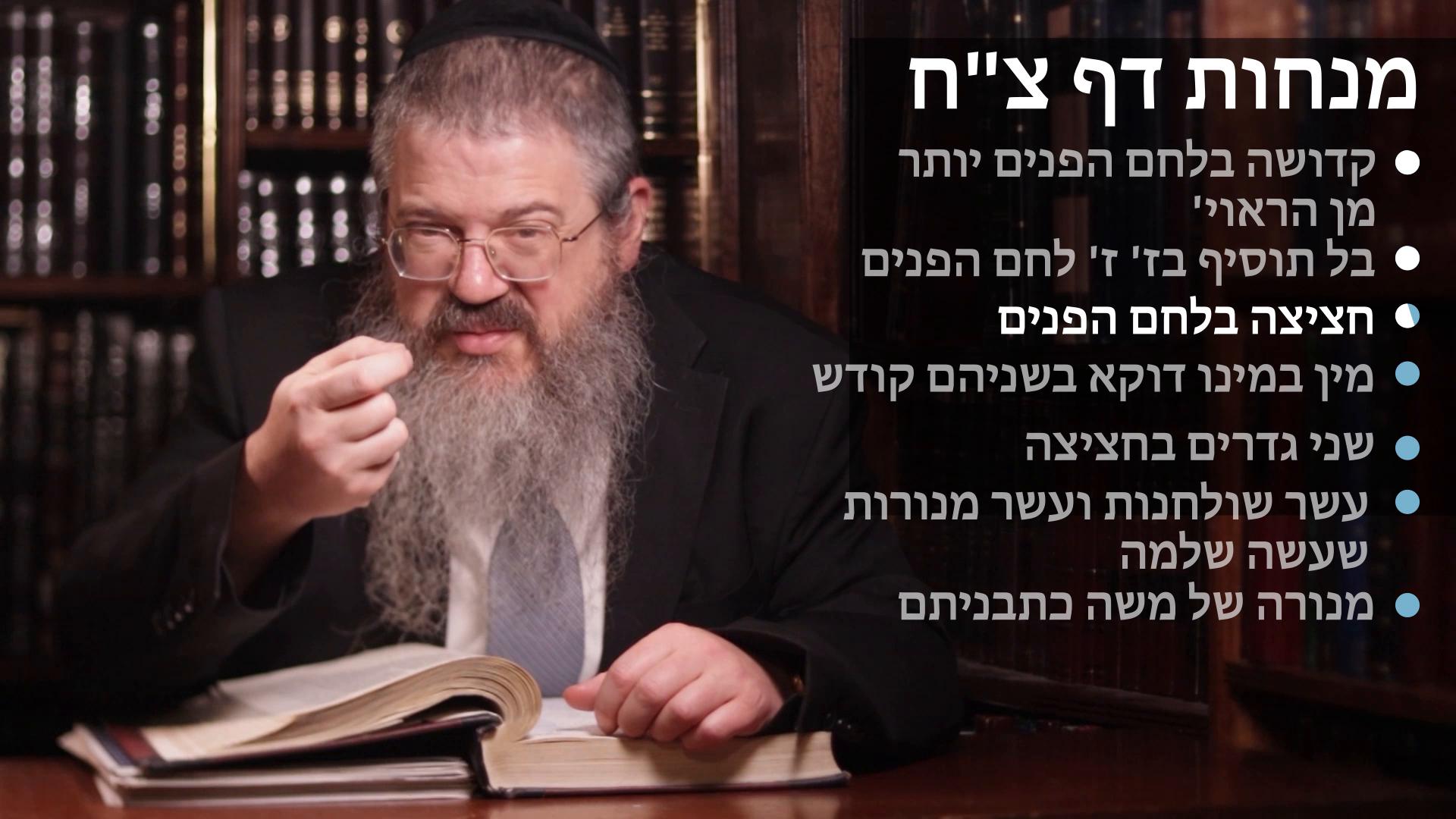 Menachot daf 98 קדושה בלחם הפנים יותר מן הראוי, בל תוסיף וחציצה בלחם הפנים, מין במינו בשניהם קודש, שני דינים בחציצה, עשר שולחנות ועשר מנורות, ומנורה כתבניתם