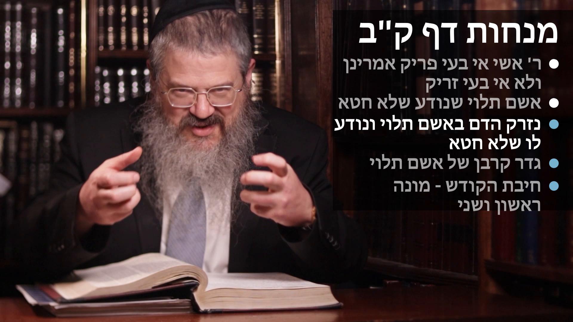  Menachot daf 102 אי בעי פריק אמרינן ולא אי בעי זריק, אשם תלוי שנודע שלא חטא, נודע שלא חטא אחר זריקה, גדר אשם תלוי, חיבת הקודש